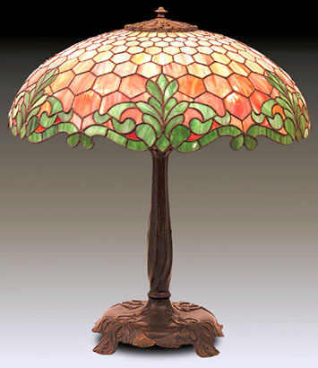 American Leaded Glass Table Lamp, Attrib Reed & Barton