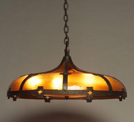 American Arts and Crafts Leaded Glass Chandelier