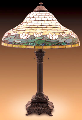 American Leaded Glass Lily Border Table Lamp