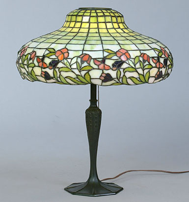 Amboy Works, N.J. Leaded Glass Floral Border Lamp