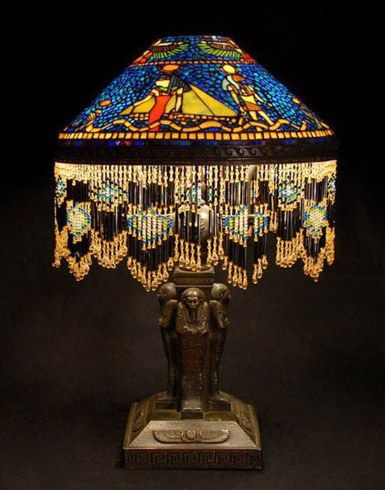 American Mosaic Leaded Lamp, Egyptian Motif