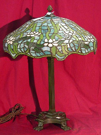 American Floral Leaded Glass Table Lamp