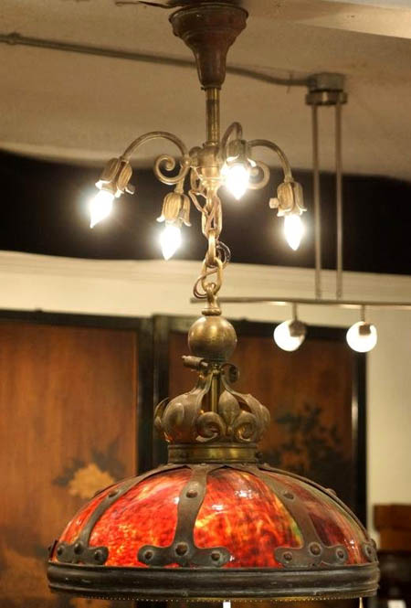 John Morgan & Sons, Bent Glass Arts & Crafts Style Chandelier
