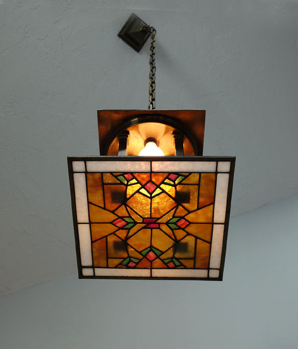 American leaded glass hall lantern
