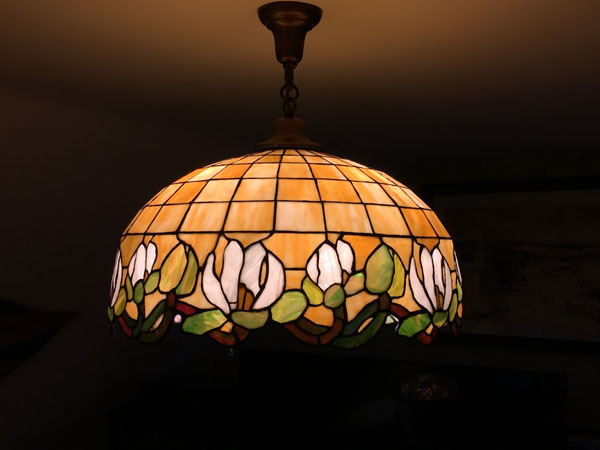 American Leaded Glass Chandelier, Lily Border