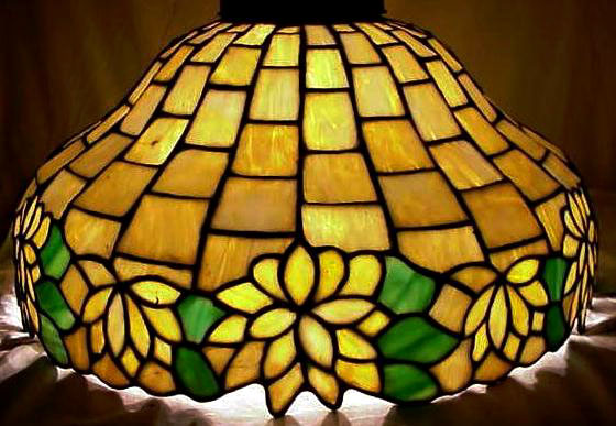 American Floral Border Leaded Glass Chandelier