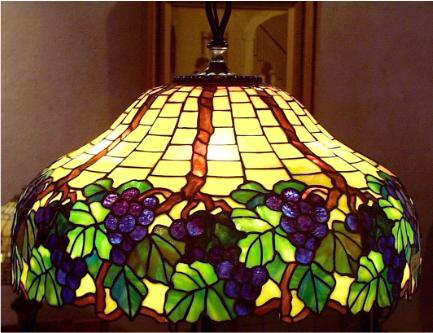 Duffner and Kimberly Grape Vine Leaded Glass and Bronze Chandelier