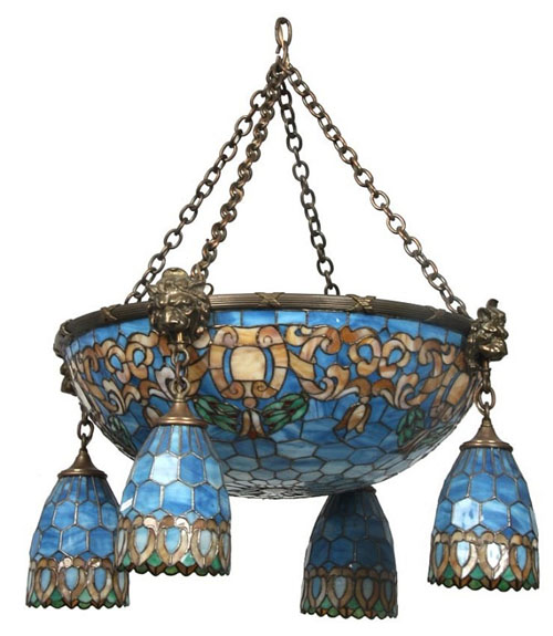 Duffner and Kimberly, Blue Leaded Glass Chandelier
