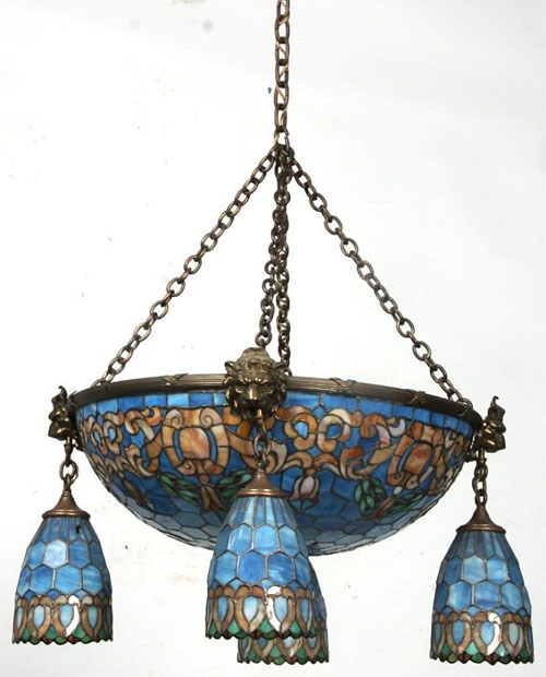 Duffner and Kimberly, Blue Leaded Glass Chandelier
