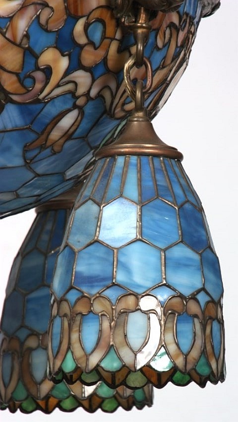 Duffner and Kimberly, Blue Leaded Glass Chandelier
