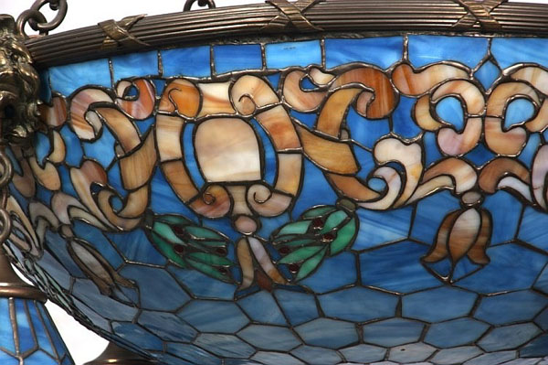 Duffner and Kimberly, Blue Leaded Glass Chandelier