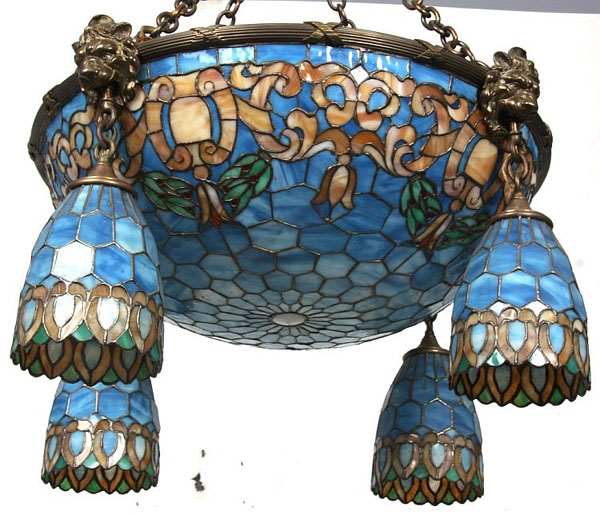 Duffner and Kimberly, Blue Leaded Glass Chandelier