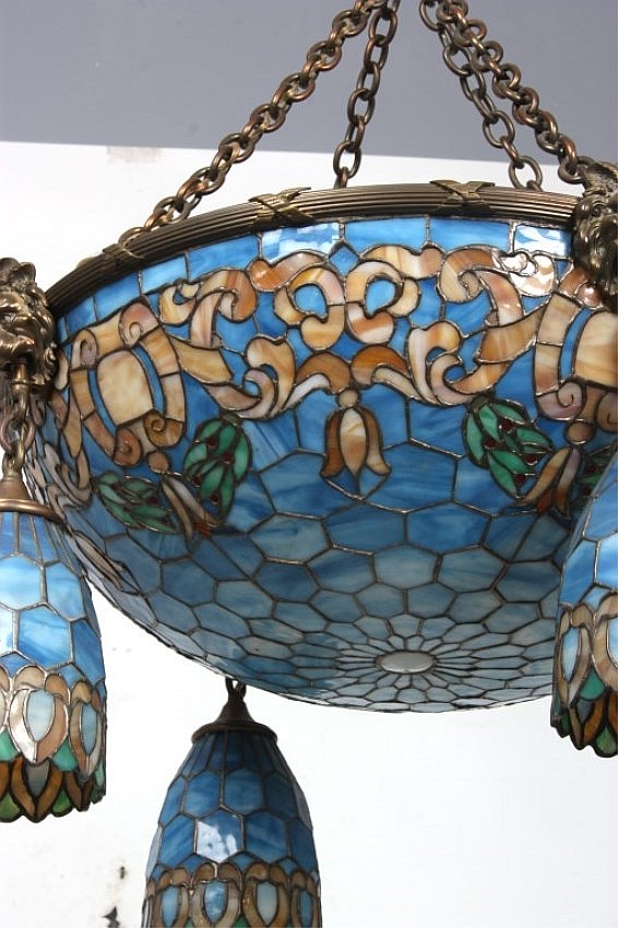 Duffner and Kimberly, Blue Leaded Glass Chandelier
