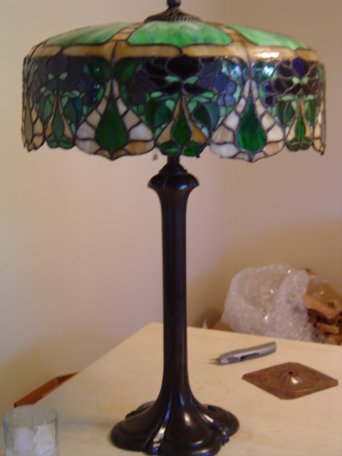J A Whaley Stylized Floral Leaded Lamp