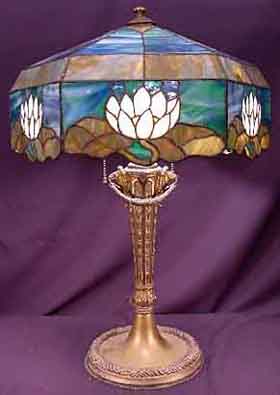 American Lily Border Leaded Glass Table Lamp