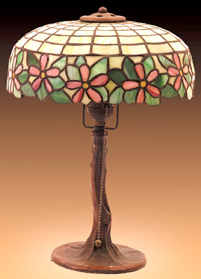 American Leaded Glass Floral Border Table Lamp
