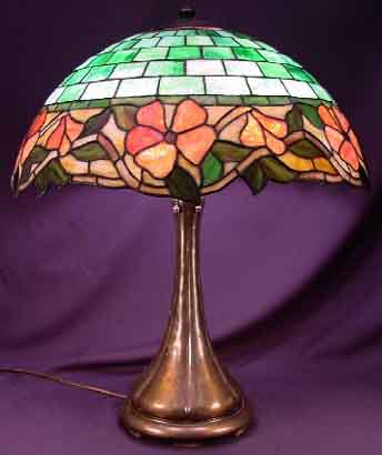 American Floral Leaded Glass Table Lamp