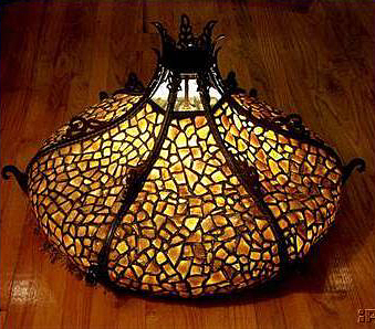 American Chunk Glass Leaded Ceiling Fixture