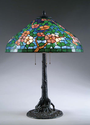 American Leaded Glass Floral Table Lamp