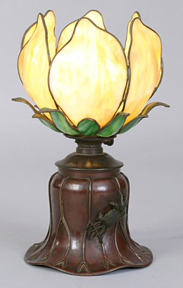 American Leaded Glass Lotus Leaf Table Lamp