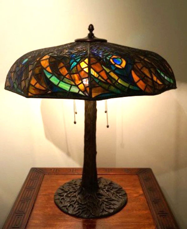 American Peacock Leaded Glass Table Lamp