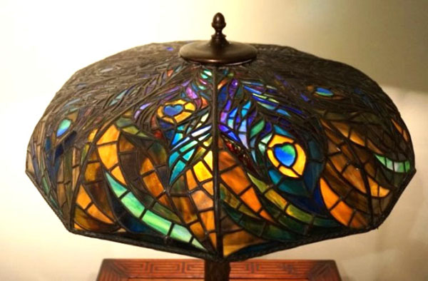 American Peacock Leaded Glass Table Lamp