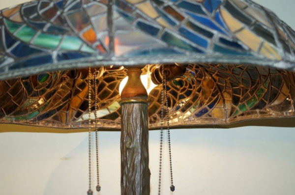 American Peacock Leaded Glass Table Lamp