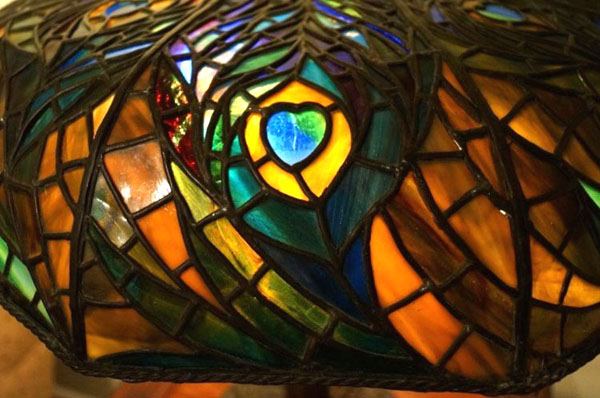 American Peacock Leaded Glass Table Lamp