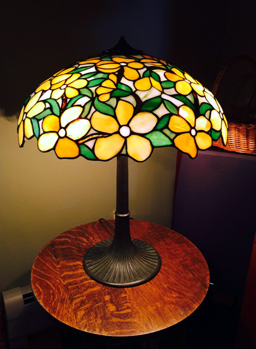 Suess Ornamental Glass Company Yellow Peony Table Lamp