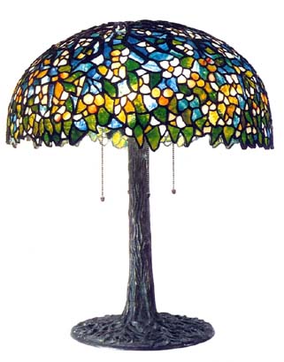 Unique Floral Table Lamp on Tree Trunk Base