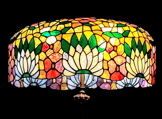 U.S. Art Bent Glass Co. Lily Chandelier Leaded Lamp