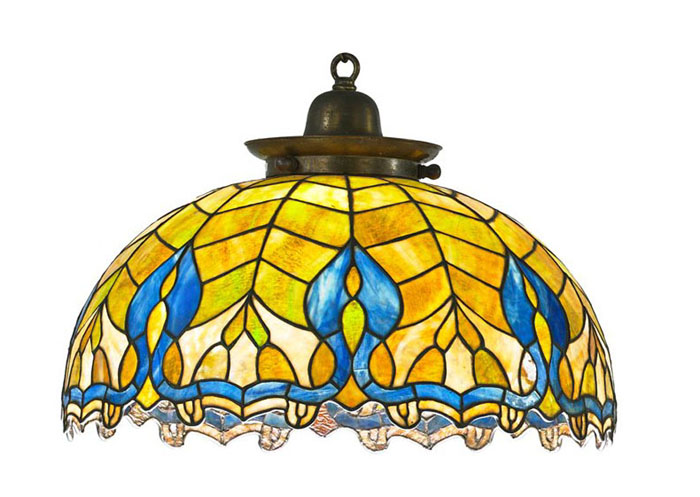 American Stylized Glass and Bronze Chandelier