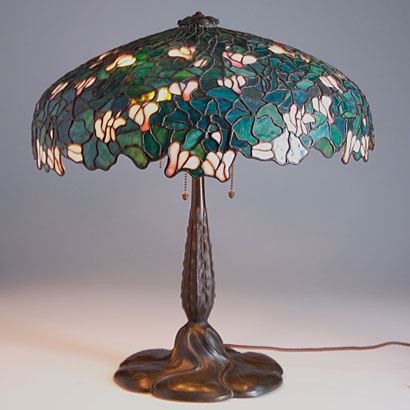 Amboy Works, Floral Leaded Glass Table Lamp