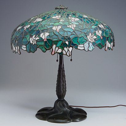 Amboy Works, Floral Leaded Glass Table Lamp