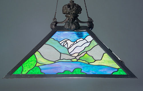 American Arts and Crafts Leaded Glass Chandelier