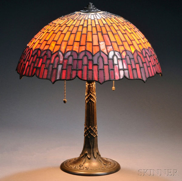 Amboy Works Red Geometric Leaded Glass Table Lamp