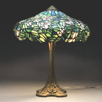 Amboy Works, Floral Leaded Glass Table Lamp