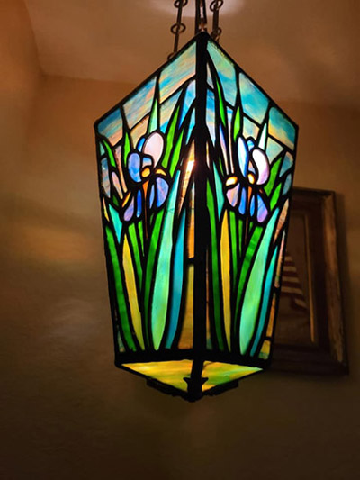 American Leaded Lantern, Iris Pattern