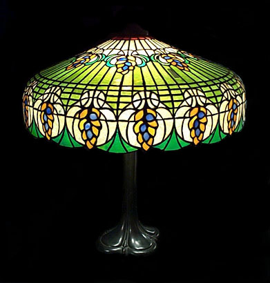 J A Whaley Stylized Floral Leaded Lamp