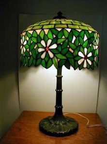 American Floral Border Leaded Glass Table Lamp